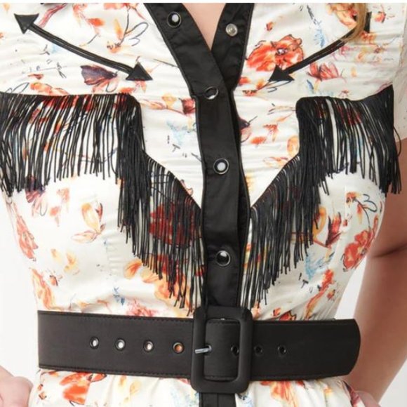 Unique Vintage 1950s Cream & Floral Print Madeline Swing Dress - Picture 2 of 4